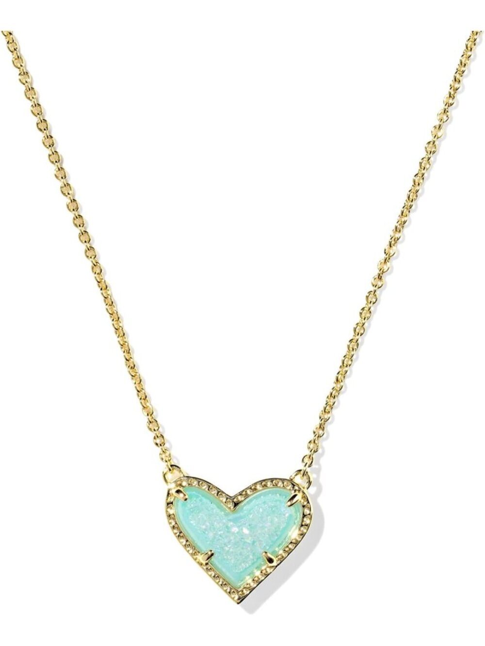 Women's Gold AQUA Heart Adjustable Length Fashion Jewellery Pendant Necklace